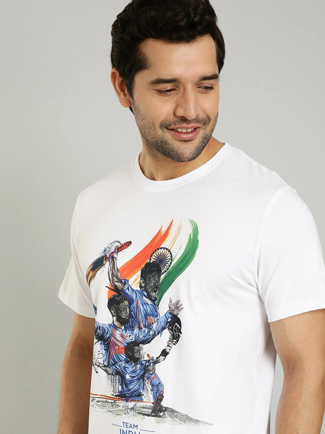 Indian Terrain Men's Half Sleeve Regular Fit White Round Neck T-Shirt